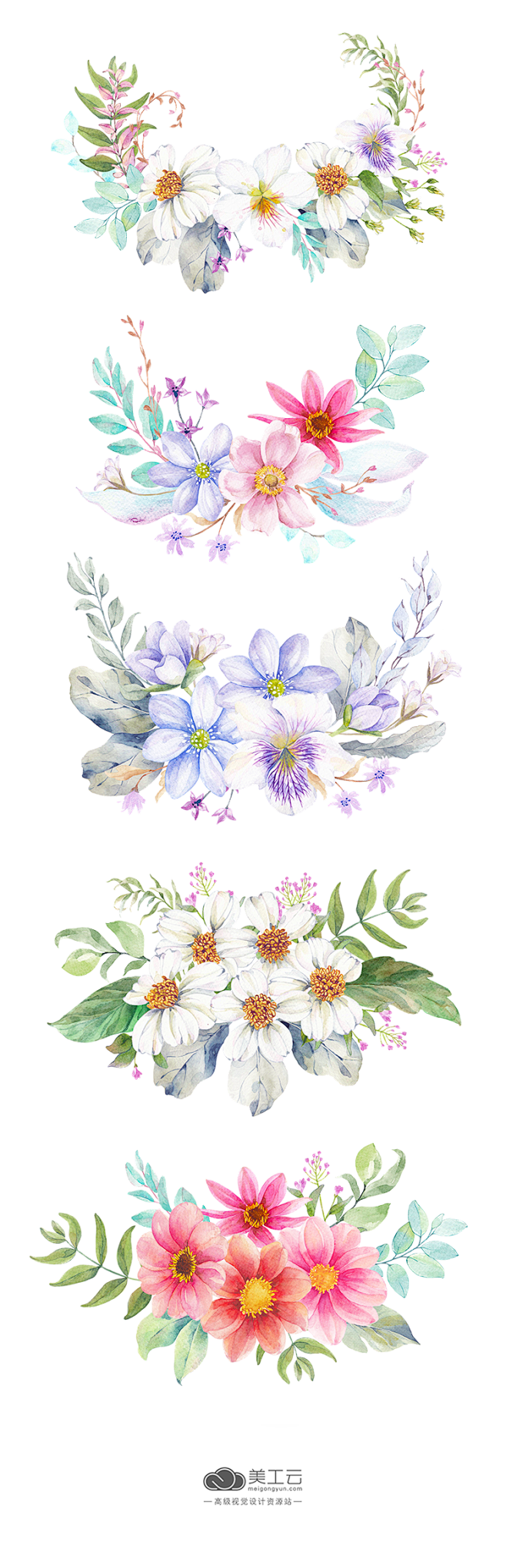 手绘树叶鲜花元素_PNG--