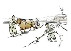 卡通农民耕种插秧水彩