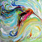 Original oil painting Hummingbird palette knife by Karensfineart: 