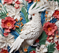 white cockatoo, white 3d background and flowers, in the style of paper sculptures, highly detailed illustrations, mind-bending murals, wavy resin sheets, 32k uhd, li shuxing