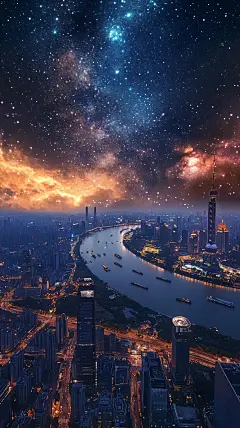 “上海”城市星空夜景壁纸
