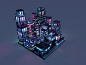 Neon City : A nightime city with a lot of glass and neons to satisfy my obsession with 80s retro style and futuristic designs. Entirely made on MagicaVoxel, no sketch prior, no other renderer.