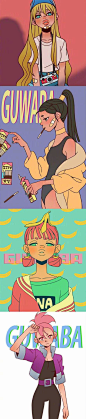 有趣的韩国美少女插画师guwaba笔下的 cool girl