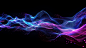 Futuristic cyberpunk style, a wave made of neon lines and dots, glowing in dark blue and purple, Black background