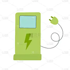 电动汽车充电站。绿色生态电力燃料泵。环境保护、生态、拯救世界的理念.在白色背景上孤立的平面手绘矢量图