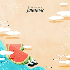 清凉西瓜 淡彩手绘 清凉夏日 夏季插图插画设计PSD tid079t001115