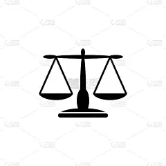 天平平衡，天秤公正。平面矢量图标插图。简单的黑色符号上的白色背景。平衡秤，天秤座标识设计模板，用于网