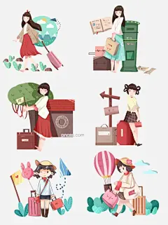 旅游合集手绘插画图片大小4488x6000px 图片尺寸4.43 MB 来自PNG搜索网 pngss.com 免费免扣png素材下载！红色的热气球#红色的行李箱#旅游景点#漂亮的小女孩#装饰图案#