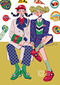 This may contain: two people sitting next to each other wearing colorful clothing