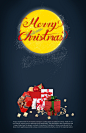 金黄圆月 节日礼盒 蓝色背景 圣诞促销海报设计PSD tid256t000012
