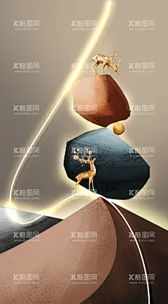 玄关装饰画  - 源文件下载【酷图网】麋鹿,抽象,玄关,现代,石头,手绘,轻奢,装饰画