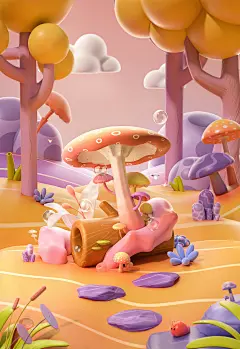 C4D卡通场景搭建卡通海报/背景图