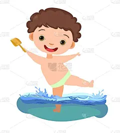 男孩玩得很开心。波浪的水，河，海或海洋。游泳、跳水和水上运动。池。孤立在白色背景上。漫画风格的插图。