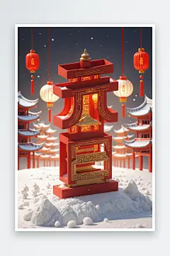 AI数字艺术元旦立体字场景模型-众图网