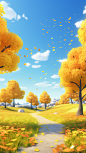 dqian_Cartoon_3D_style_autumn_maple_trees_blue_sky_sunny_autum_d460c03c-ade9-4c3a-a1f1-298de9fa816e