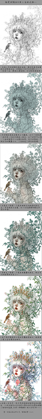 《野蔷薇》线稿上色过程-古戈力