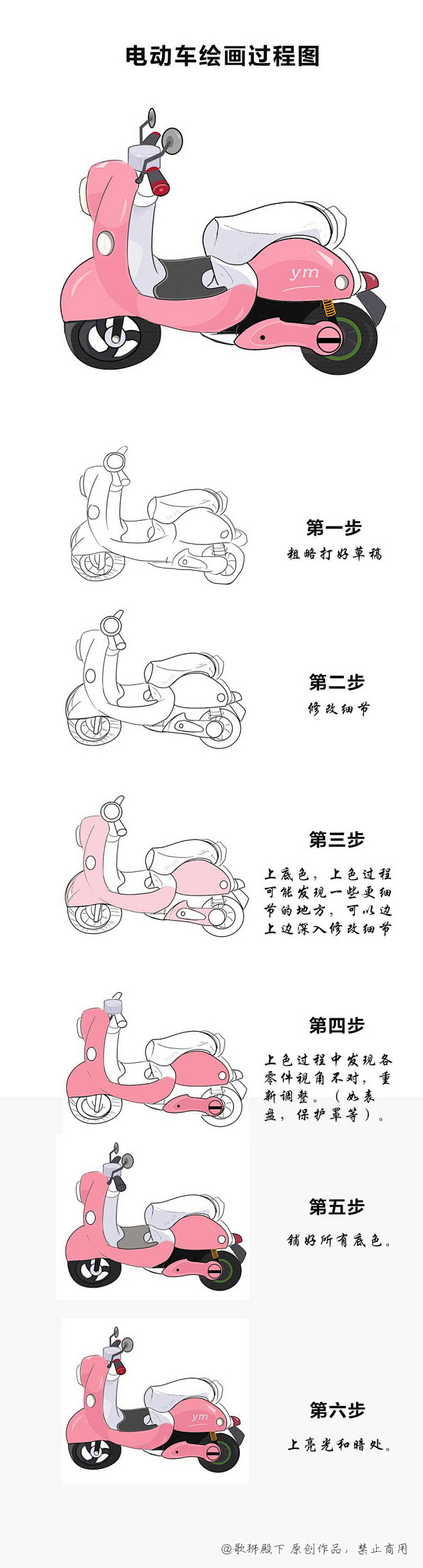 电动车绘画过程图