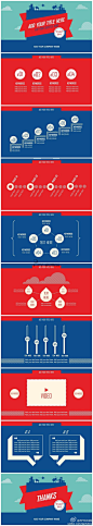 红蓝城市商务汇报总结PPT模板，欧式味儿，配色很抢眼，值得一提的是作者通过纹理的设计使版面简洁不呆板。 #平面# #经典# #色彩#