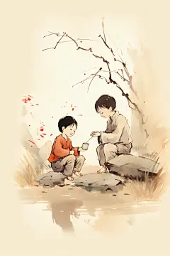 教学中国风水墨古风教师节老师学生人物插画