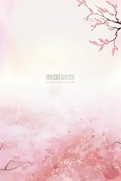 手绘小清新春天桃花背景