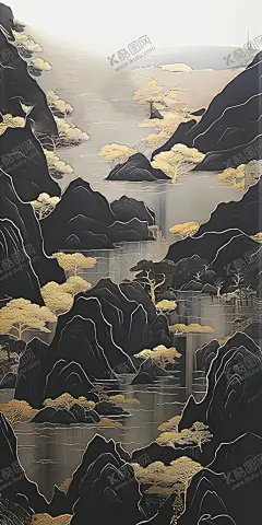 国风山河图 【酷图网】国风,山河图,山水,黑色,壁纸