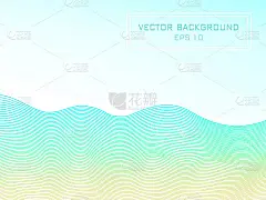 数字海景与海浪和沙滩模仿。蓝色，海蓝宝石，蓝绿色渐变。彩色线条艺术图案。暑假的概念。矢量抽象模板的创