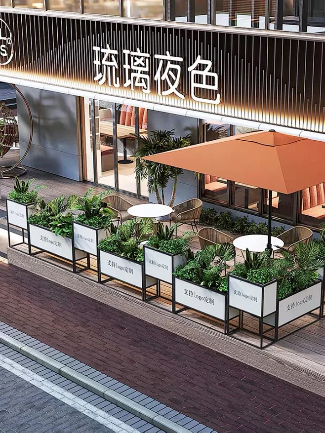 户外铁艺花箱长方形组合隔断花槽商业街绿植围栏外摆花架-花瓣网