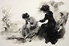 水墨古风山水复古山水素材图片