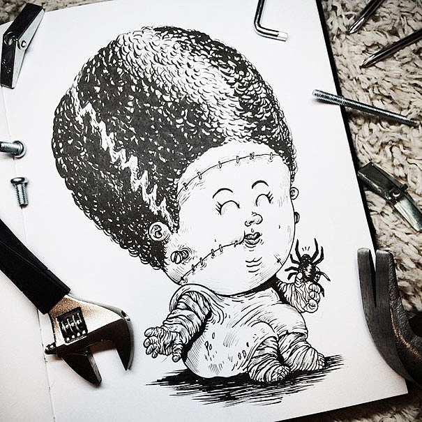 31个标志性的恐怖人物想象成婴儿手绘 文...