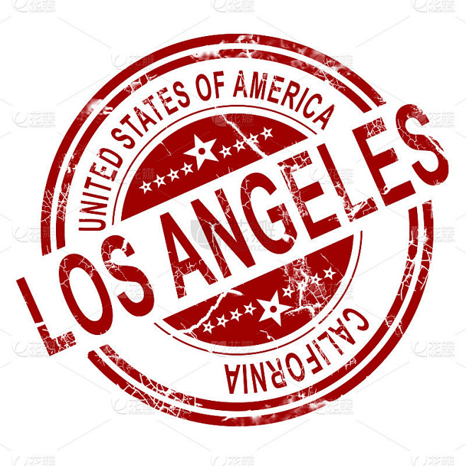 红色洛杉矶邮票，白色背景