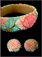 Genuine Art Deco CELLULOID Bangle BRACELET Earrings Rose, Lily Of The from yearsafter on Ruby Lane: 