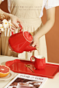红色陶瓷水具套装（豆子摄影）