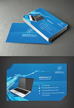 蓝色电脑维修名片模板设计