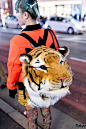 Love the Green Haired Harajuku Girl w/ Jeremy Scott Fashion & Tiger Backpack:  Remember 3500 real tigers left in the wild.
