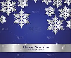 新年祝福的旗帜上飘着银白色的雪花