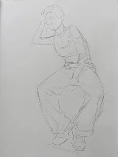 单人坐姿速写，女青年坐姿速写，速写照片对画，正面坐姿速写，人物坐姿速写动态，坐姿速写步骤图1，来源小牟爱画画