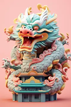 神话传统东方龙龙年生肖建筑模型
