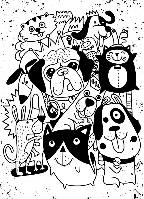 手绘可爱卡通小怪兽街头涂鸦插画