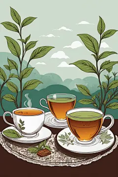 清新手绘谷雨时节芳香茶叶插画