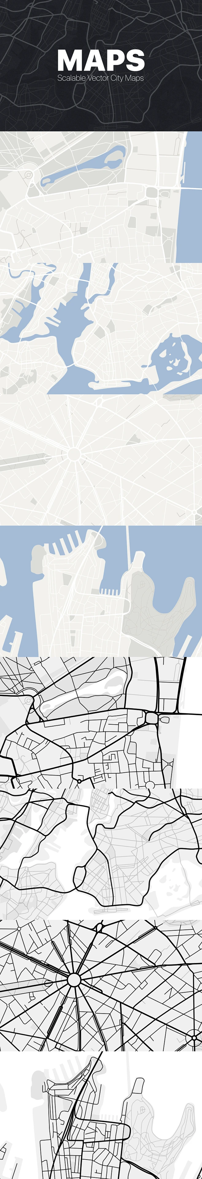 城市街道地图矢量图形素材 Vector City Street Maps – -花瓣网