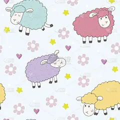 可爱的无缝图案与搞笑的羊。矢量图