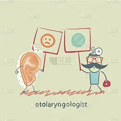 耳鼻喉科医生拿着一张海报给病人看