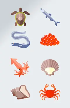 新鲜手绘海鲜素材免抠