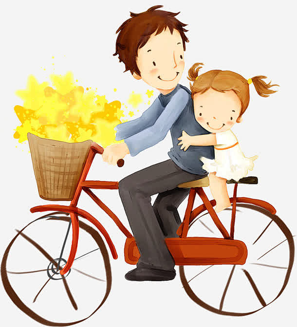 女儿坐在父亲自行车后座父亲节素材-觅元素...