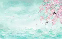 雨水春天桃花樱花燕子山水国画中国风古风水墨插画海报背景素材雨水春天春分春节气