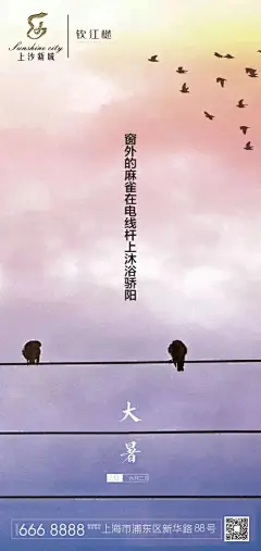 海报 大暑 二十四节气 风景 鸟