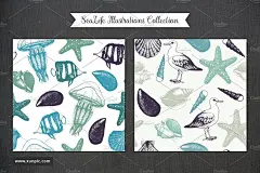手绘航海主题插画背景Vintage Sea Designs &amp;amp; Patterns 设计模板 