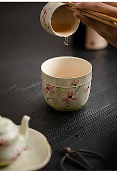 圭隐堂粉引手绘格桑花陶瓷迷你小号建水洗水家用茶洗水洗茶渣缸-tmall.com天猫