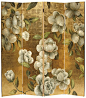 folding screen - hand-painted wood folding screen with floral design on an antiqued goldleaf background: 