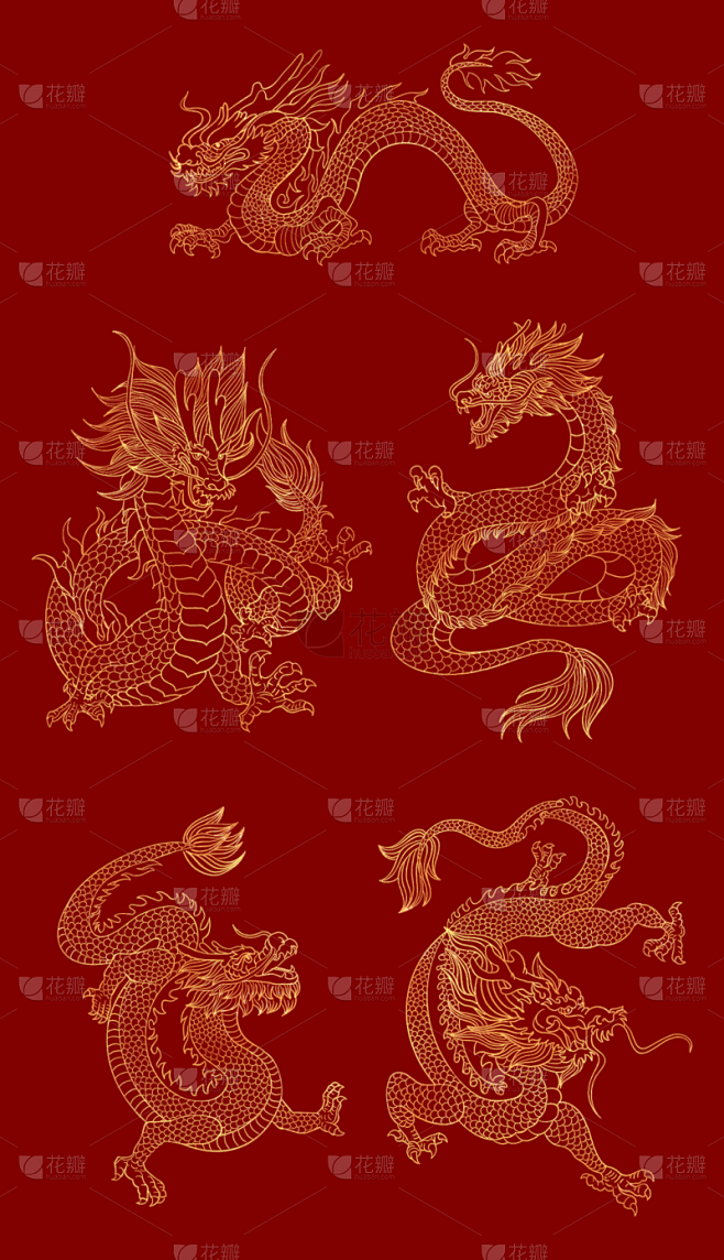 素材组合-春节新年龙年新春过年除夕金色线...